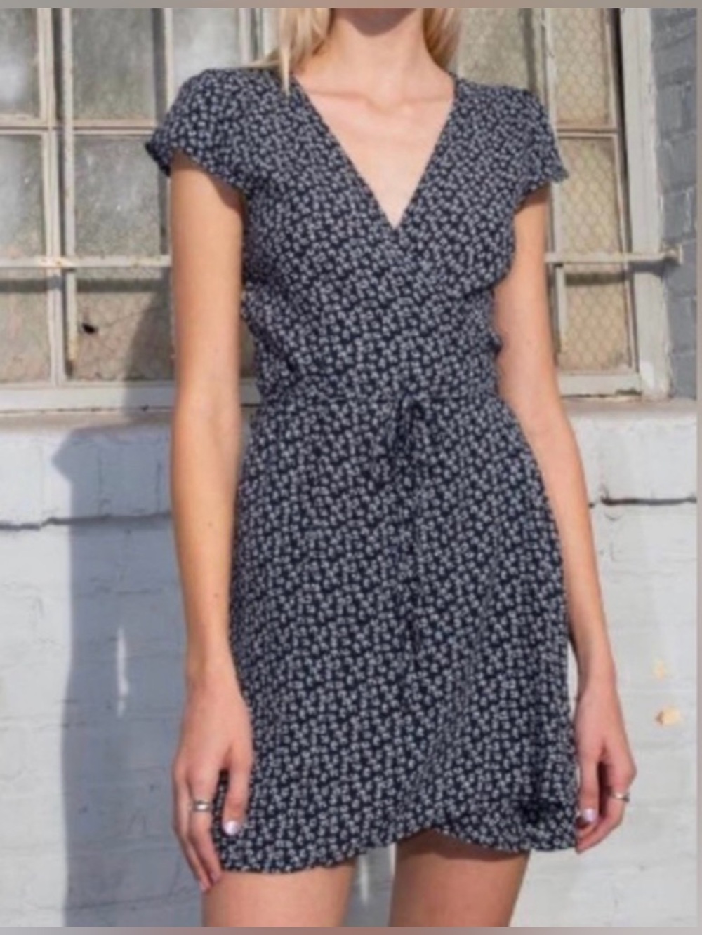 Brandy Melville Navy Micro Floral Wrap Dress